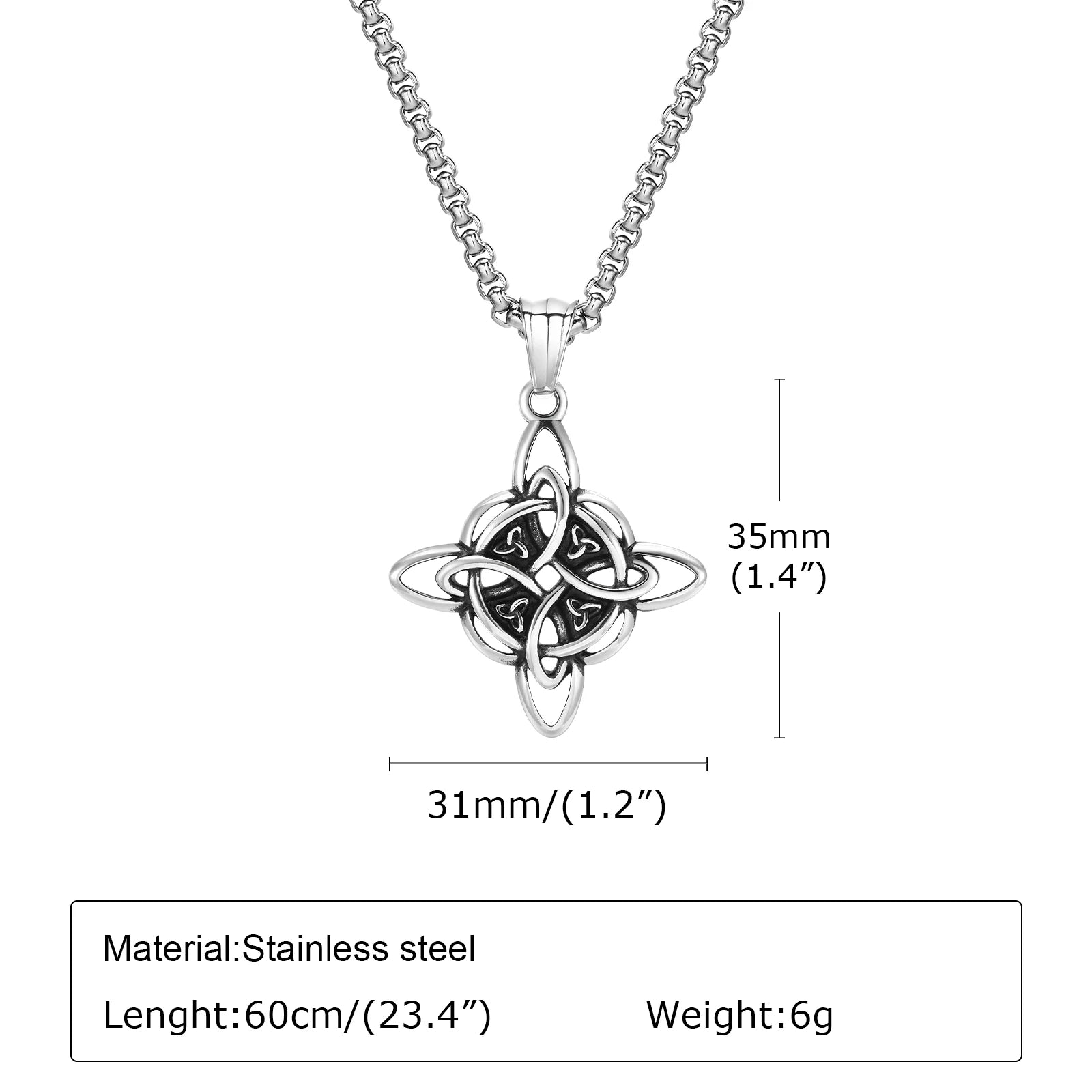 Vnox Vintage Celtic Knot Necklaces for Men Women,Stainless Steel Nordic North Europ Amulet Pendant,Triquetra Witches Knot Collar