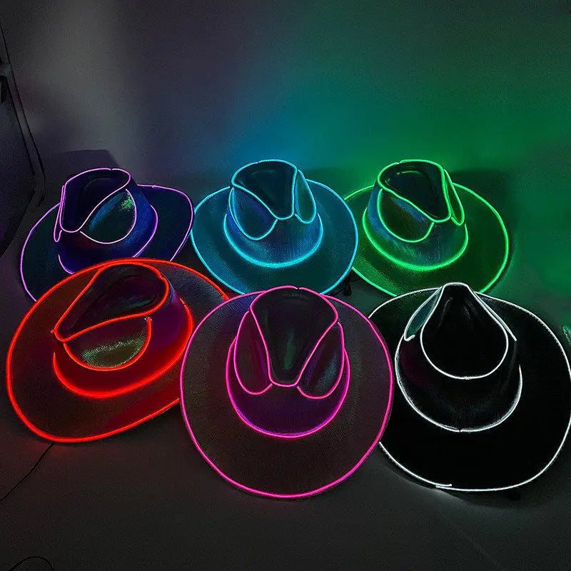 Bachelorette Party Supplies Bride Cowgirl Hat Glowing Light Bar Cap Wireless Disco Luminous Led Flashing Neon Western Cowboy Hat