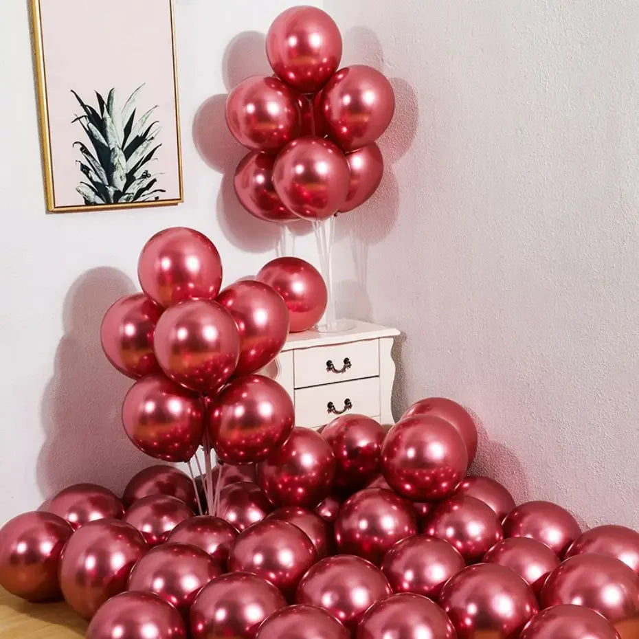 10Pcs Metal Latex Balloons Christmas Baby Shower Balloons Wedding Halloween New Year Ball Shape Birthday Party Decorations