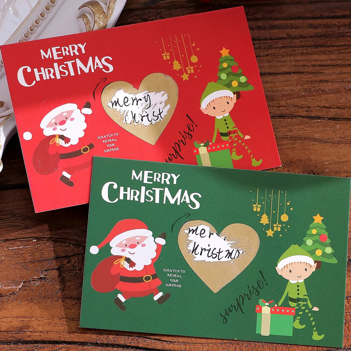10Pcs/20Pcs Creative Merry Christmas Themed Lucky Scratch-Off Cards, Cute Cartoon Santa Claus Design Surprise Greeting Cards