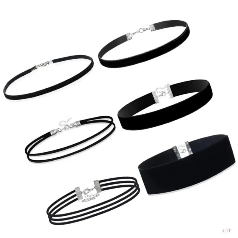 517F Adjustable Double Layer Black Textile Necklace Stylish Layering Piece For Trendy Outfits