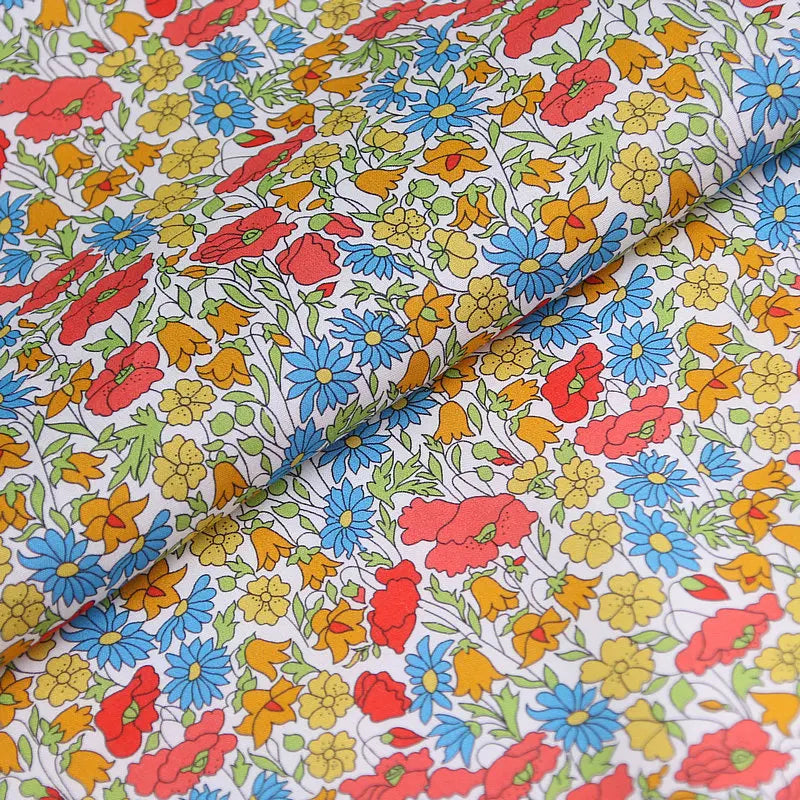 Poppy and daisy printed pink color florals fabric rose background London liberty tana lawn 100% cotton 80S fabrics for sewing