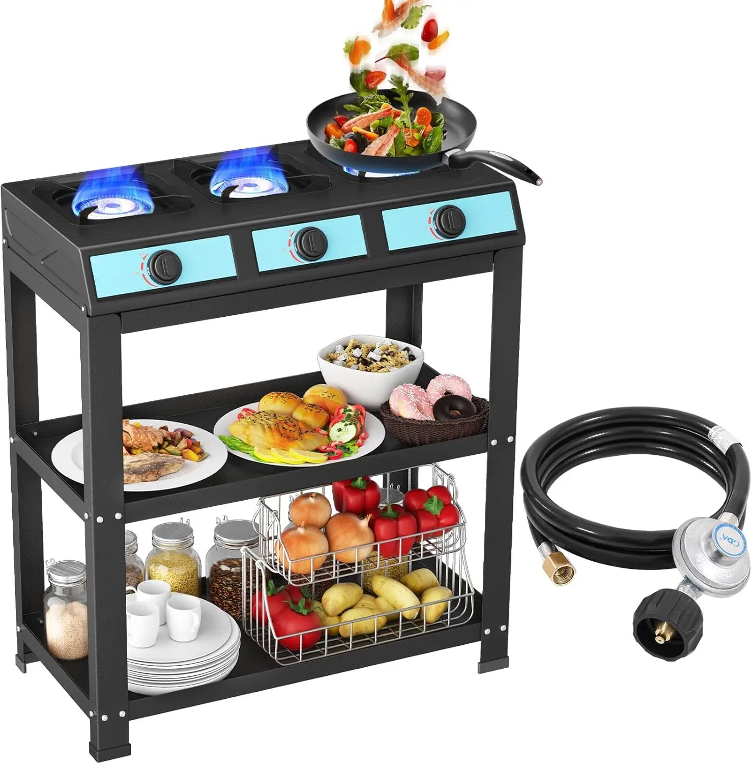 Propane Gas Stove-40000BTU Portable Gas Stove, with Removable Leg,Auto Ignition Camping Stove,3 Burner