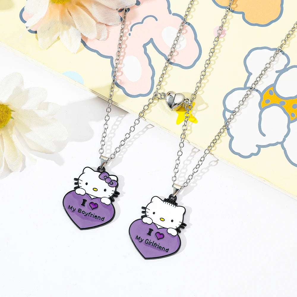 Sanrio Hello Kitty Necklace Purple Doce Kitty Cat Lovers Neck Chain Heart Magnet Necklace For Couple Jewelry Acessorios Gifts