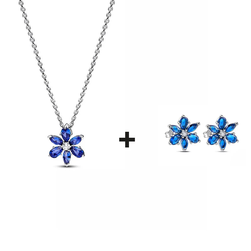 S925 Silver Valentine's Day Red Heart Charm Earring Snowflake Earrings Bow Heart Necklace DIY For Women Fine Jewelry Gift