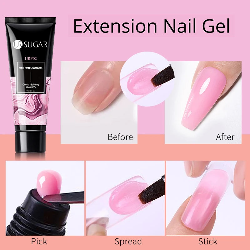 UR SUGAR 15ml Extension Nail Gel Polish Camouflage Nude Pink Semi Permanent UV Hard Gel Nails Finger Prolong Acrylic Varnish