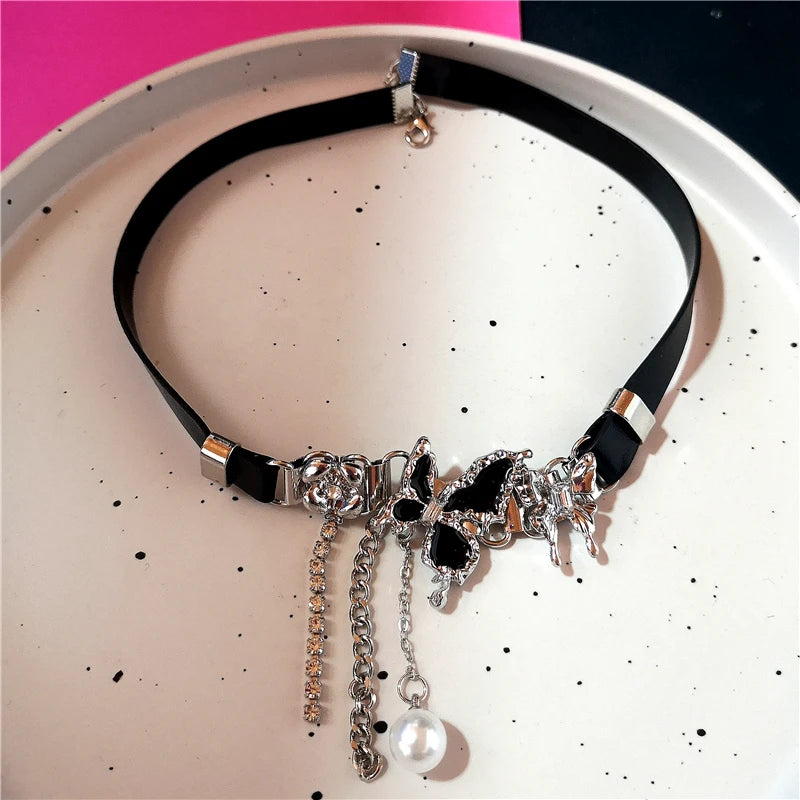 New Trendy Gothic Geometry Star Crystal Choker Pendant Chain Necklaces For Women Charm Y2K Vintage Harajuku Accessories Jewelry