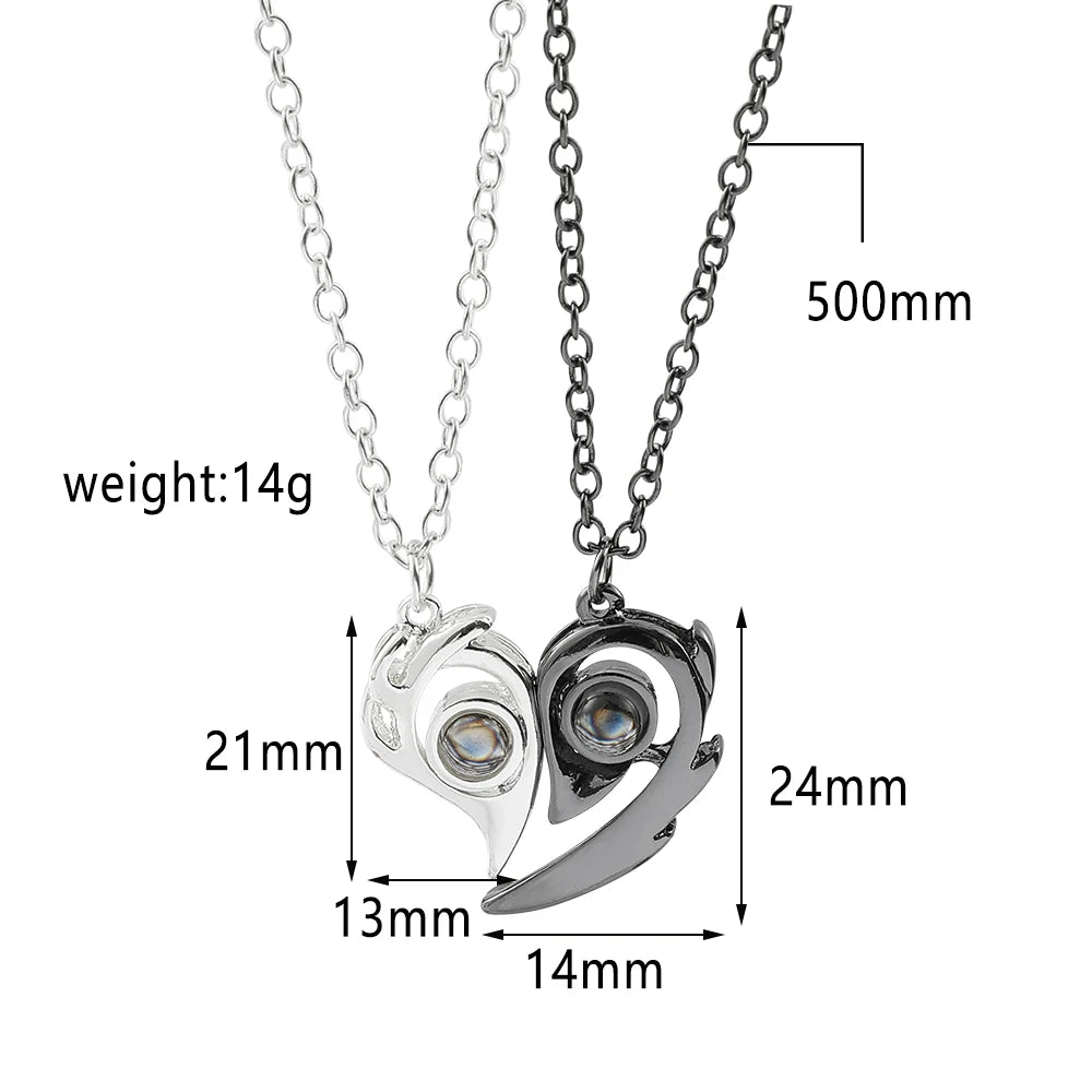 100 Language I Love You Projection Necklace For Couple Women Magnetic Paired Pendants Choker Chain Heart Jewelry Gift