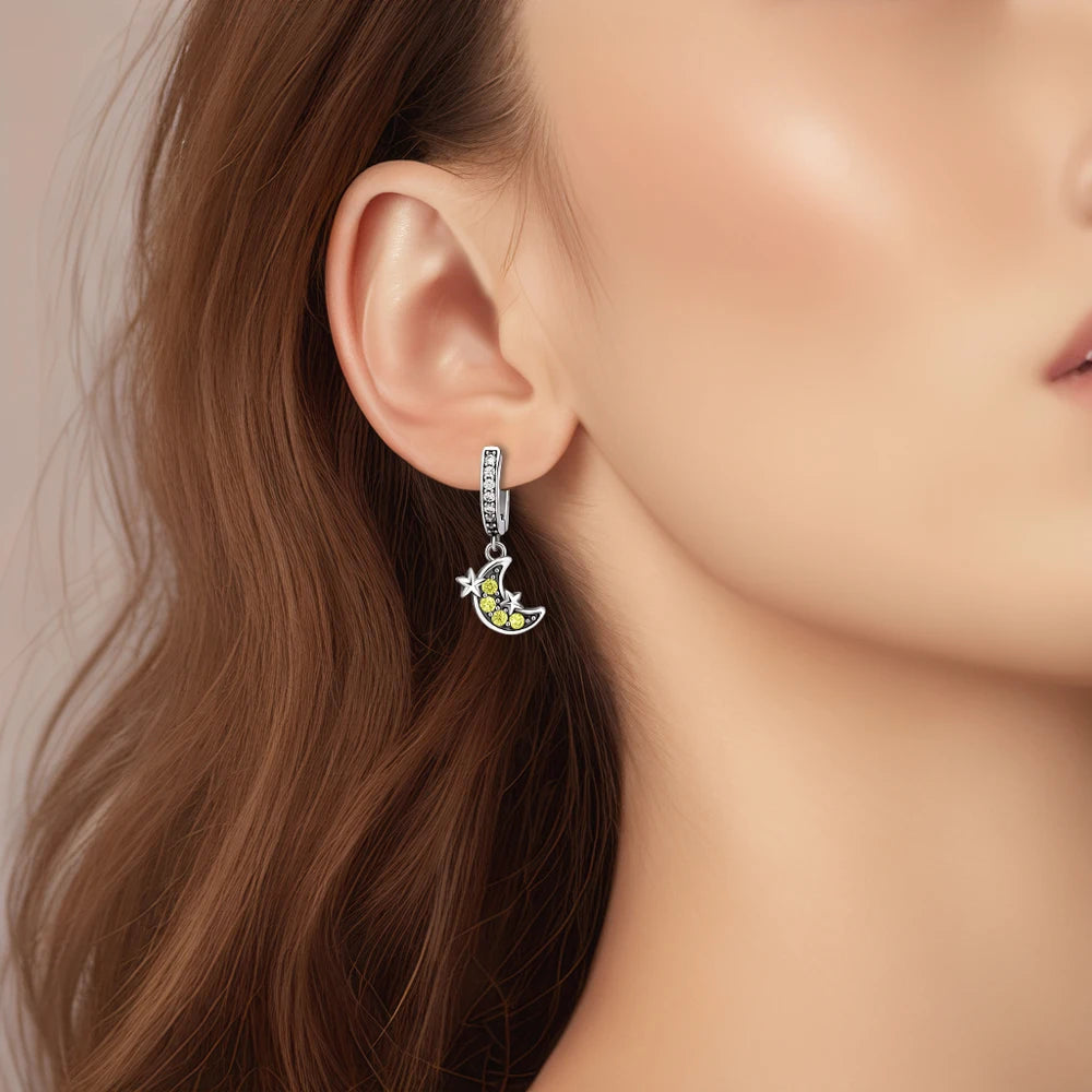 Hot Sale Original 925 Sterling Silver Star & Moon Charms Earrings Ring Beads Pendant Fit Bracelet Necklace DIY Fine Jewelry Gift