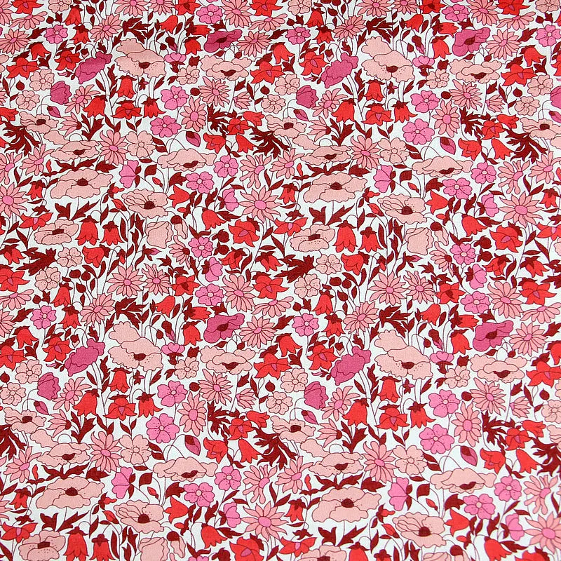 Poppy and daisy printed pink color florals fabric rose background London liberty tana lawn 100% cotton 80S fabrics for sewing