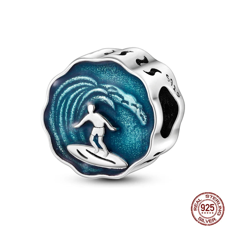 Original Ocean Series Fit 3mm Bracelet 100% Authentic 925 Sterling Silver Turtle Crab Mermaid Charm Beads DIY Jewelry Gift