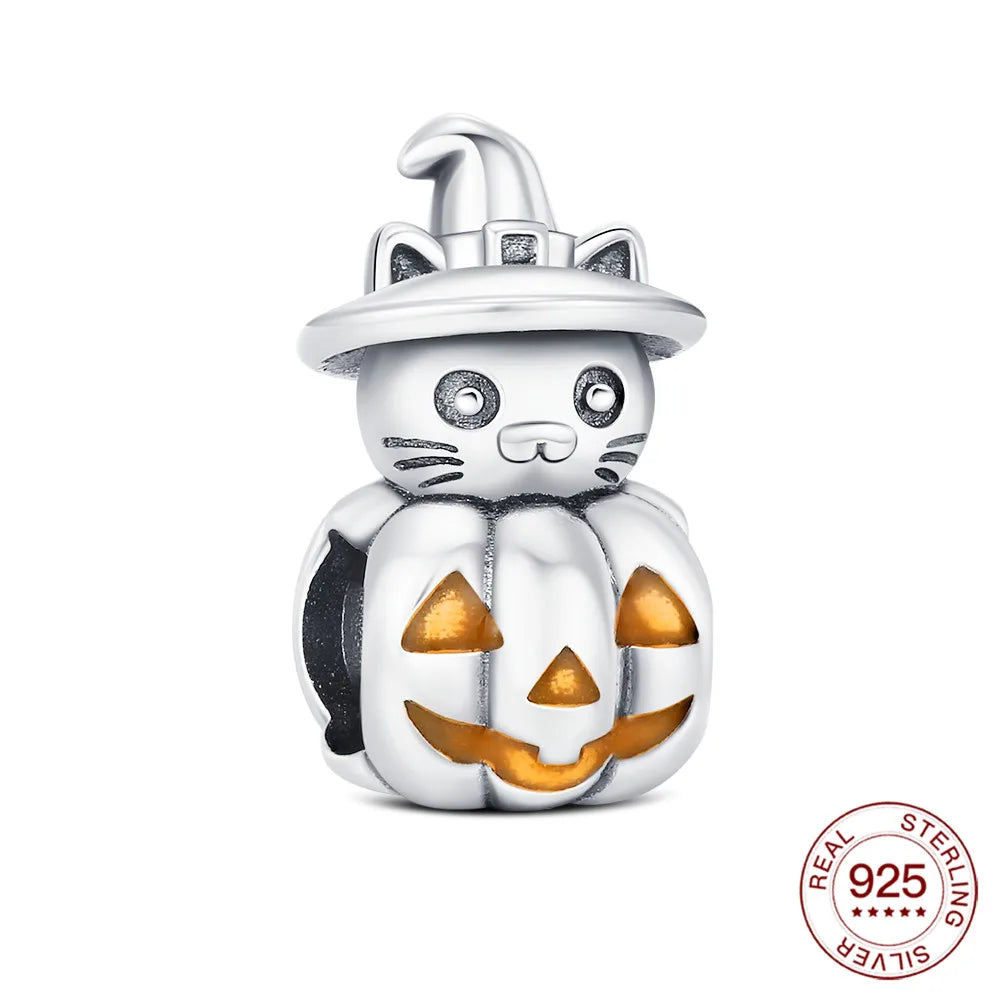 2025 925 Sterling Silver Halloween Charm Spooky Ghost Pumpkin Pendant For Women Men Making DIY Bracelet Party Jewelry Gift