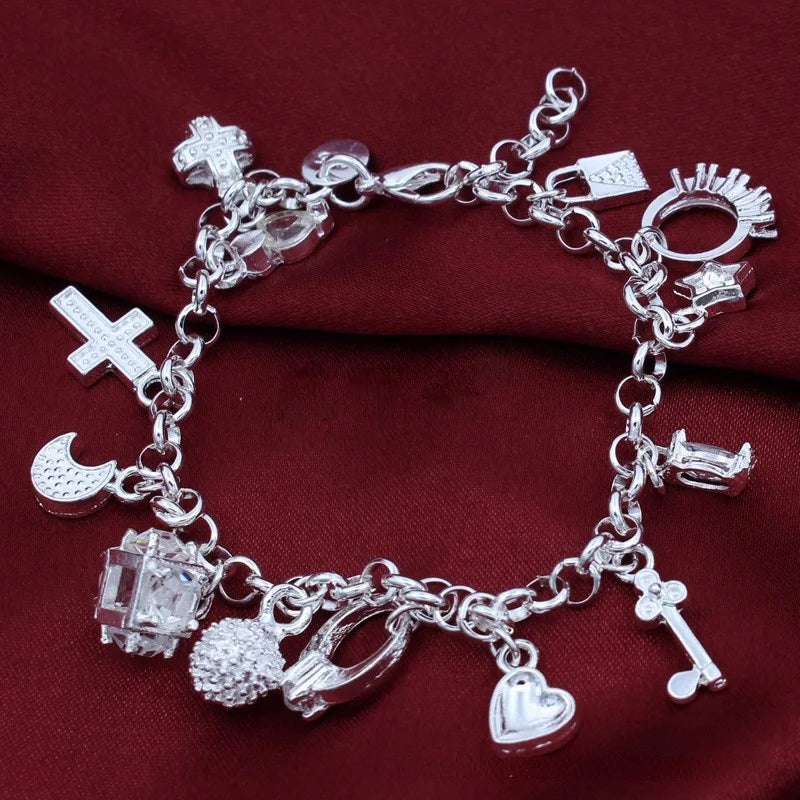 Hot sale fashion 925 Sterling silver Bracelet for woman Pretty heart Zircon Pendant chain Wedding party Gifts classic Jewelry