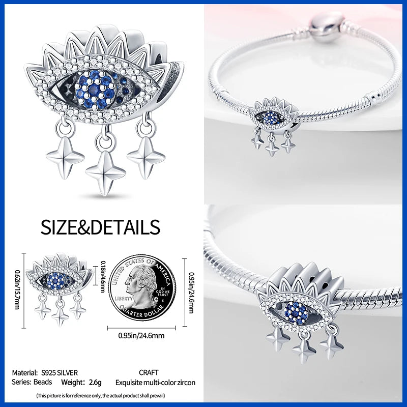 100% Real 925 Sterling Silver Classic Devil's Eye Charms Beads For Women Fit Original Qikaola Bracelets Fine DIY Jewelry Making