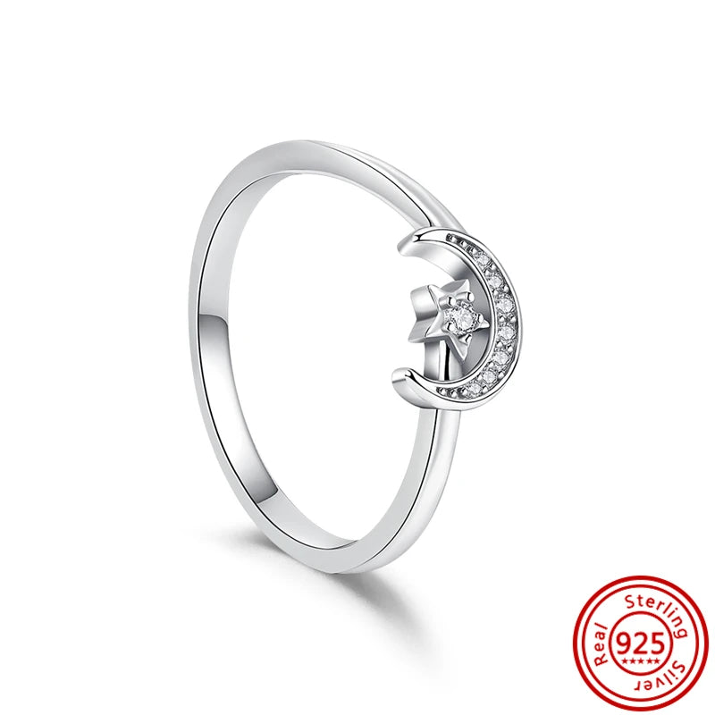 Sale 925 Sterling Silver Women Rings Moon Four Leaf Clover Snowflake CZ Original Sparkling For Women Pantaro Jewelry Anniversary