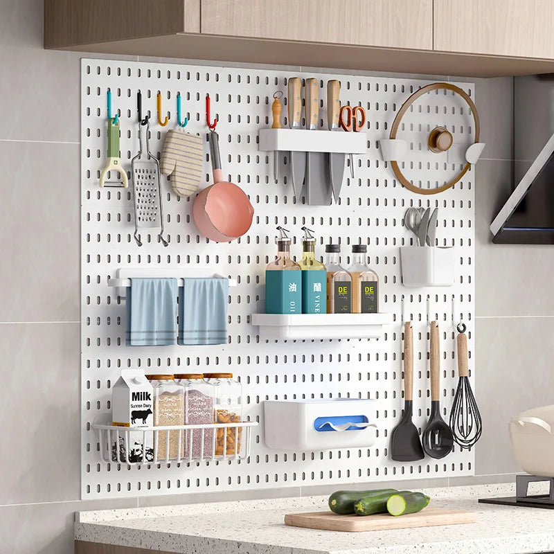 DIY Pegboard and Accessories, Multifunction Kitchen Organization, No Drill, Shelf, Wall Panels, Wall-Mounted Storage Rack