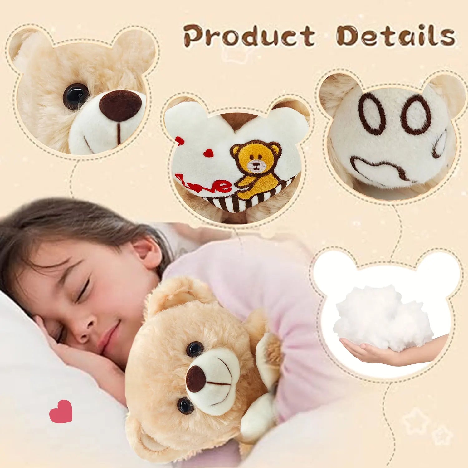 Plush bear doll with love heart, cute and soft plush pillow, indoor decoration, Valentine's Day gift, wedding companion gift