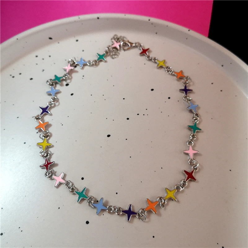 New Trendy Gothic Geometry Star Crystal Choker Pendant Chain Necklaces For Women Charm Y2K Vintage Harajuku Accessories Jewelry