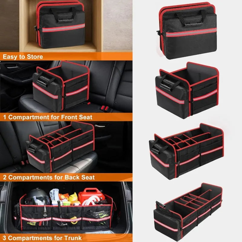 95L Car Trunk Organizer, Collapsible Trunk Storage Organizer with Removable Lid - Multi Compartment Waterproof Storage Organizer