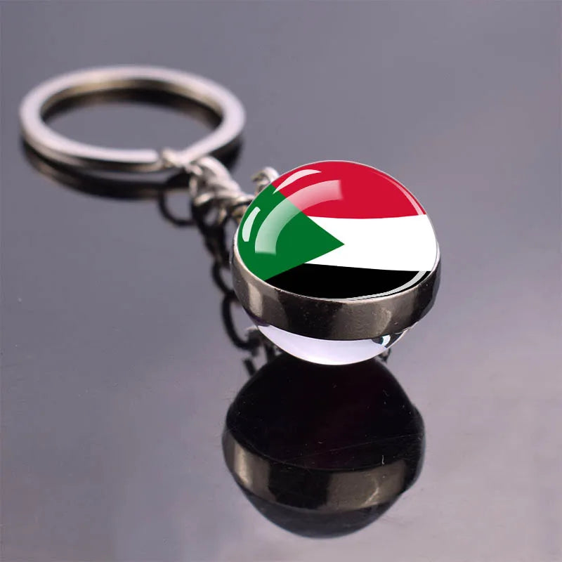 Africa Flag Keychains Algeria Somalia Tunisia Morocco Egypt National Flag Key Chains Double Side Glass Ball Pendant Keyring Gift