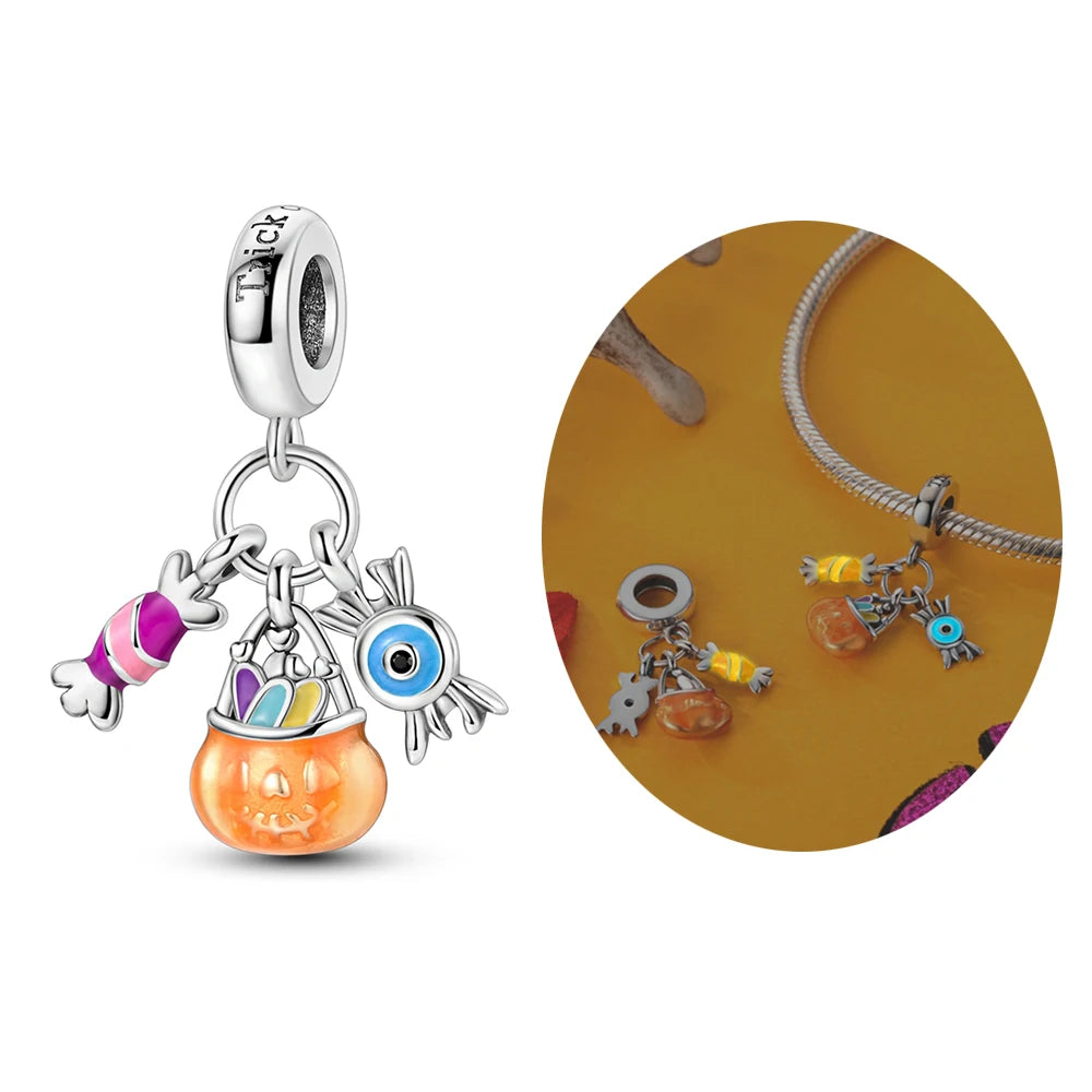 Halloween Pumpkin Series 925 Silver Orange Harvest Charms Beads For Original Bracelet For Women Jewelry Making Gift