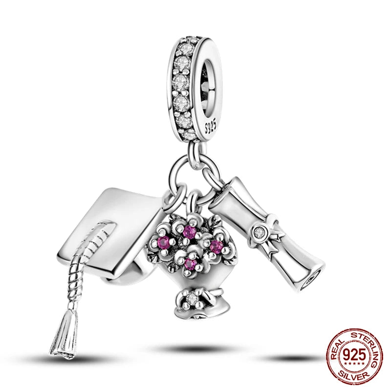 100% 925 Sterling Silver Hot Air Balloon Suitcase Graduation Travel Series Charm Beads Fit Qikaola Original Bracelet DIY Jewelry