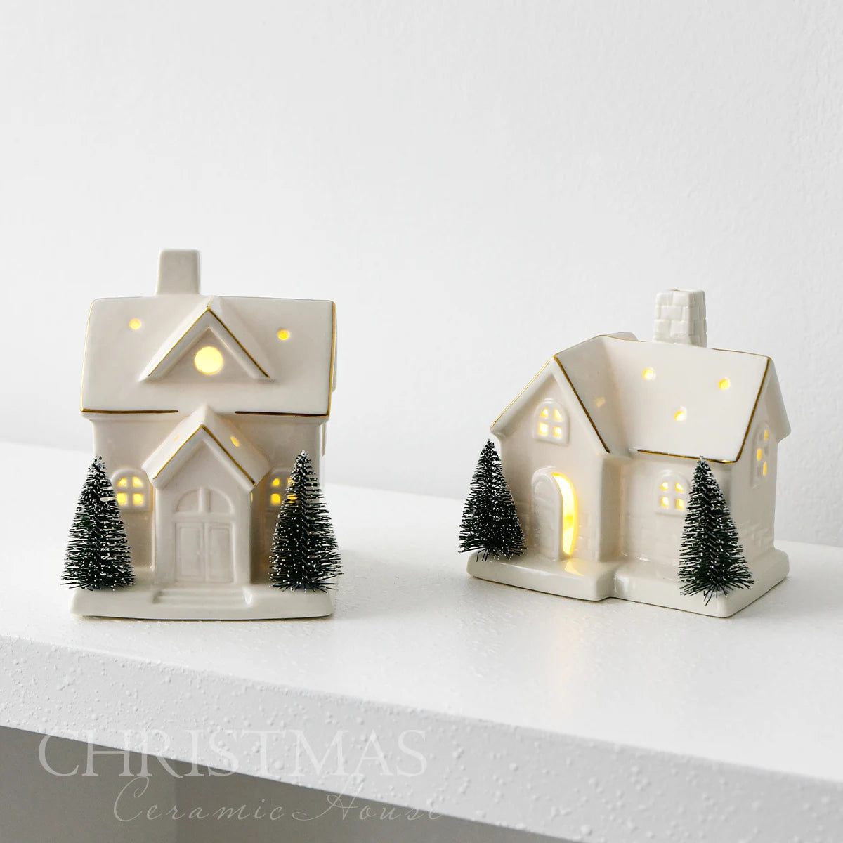1 Piece Ceramic Glowing Ceramic House Decorative Ornament for Living Room Festive Wedding Family Table Decoration Holiday Gift