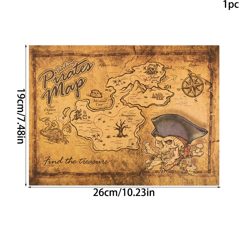 Map Of Caribbean Sea Pirate Adventure Classic Vintage Old Treasure World Map Halloween Pirate Party Decors Supplies Kids Gift