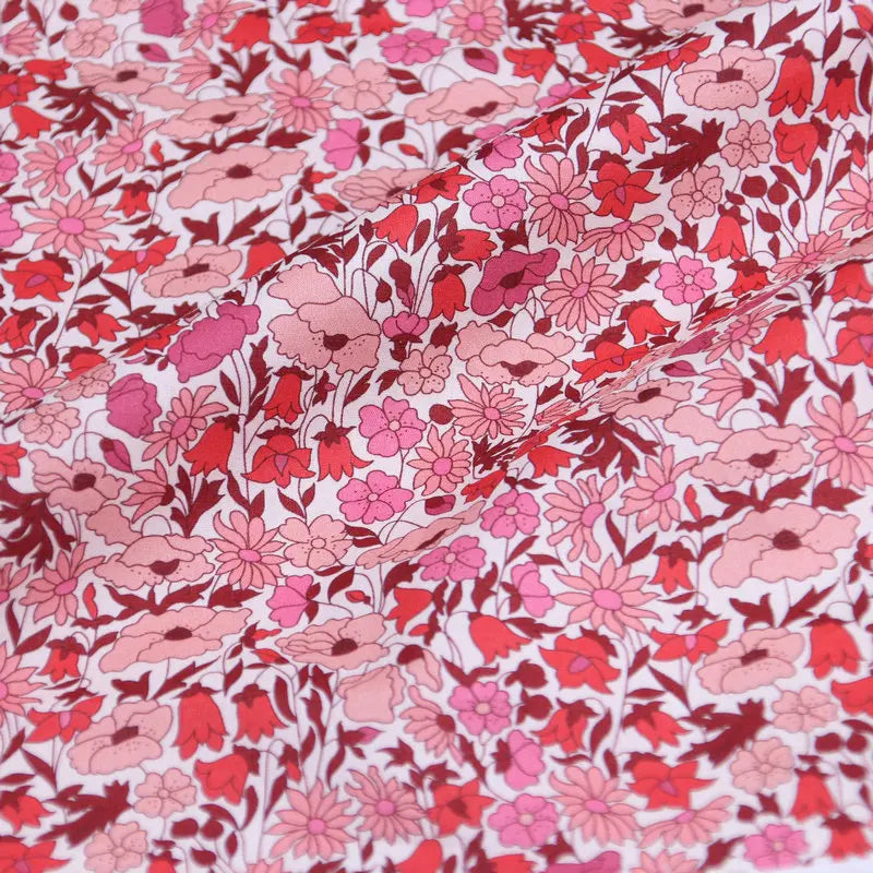 Poppy and daisy printed pink color florals fabric rose background London liberty tana lawn 100% cotton 80S fabrics for sewing