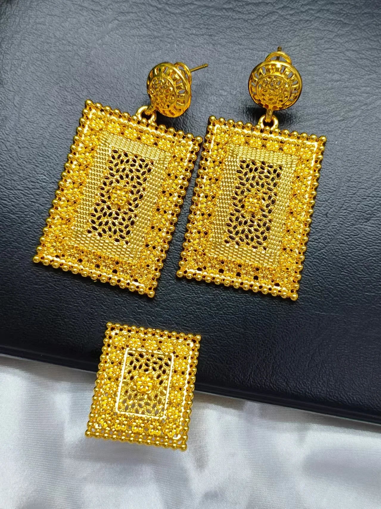 Nigerian Jewelery Set Wedding Jewelry For Women Dubai 24K Gold Color Jewlery African Designer Earrings Bridal Necklace