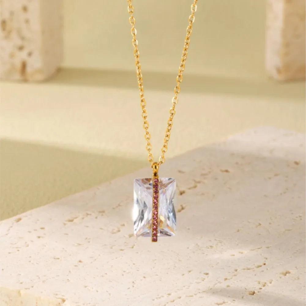 Chain Necklace In Stainless Steel With Large Square Zircon Pendant 18k Gold Plated Luxury Neck Chains Charm Necklaces For Women