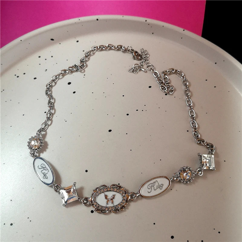 New Trendy Gothic Geometry Star Crystal Choker Pendant Chain Necklaces For Women Charm Y2K Vintage Harajuku Accessories Jewelry