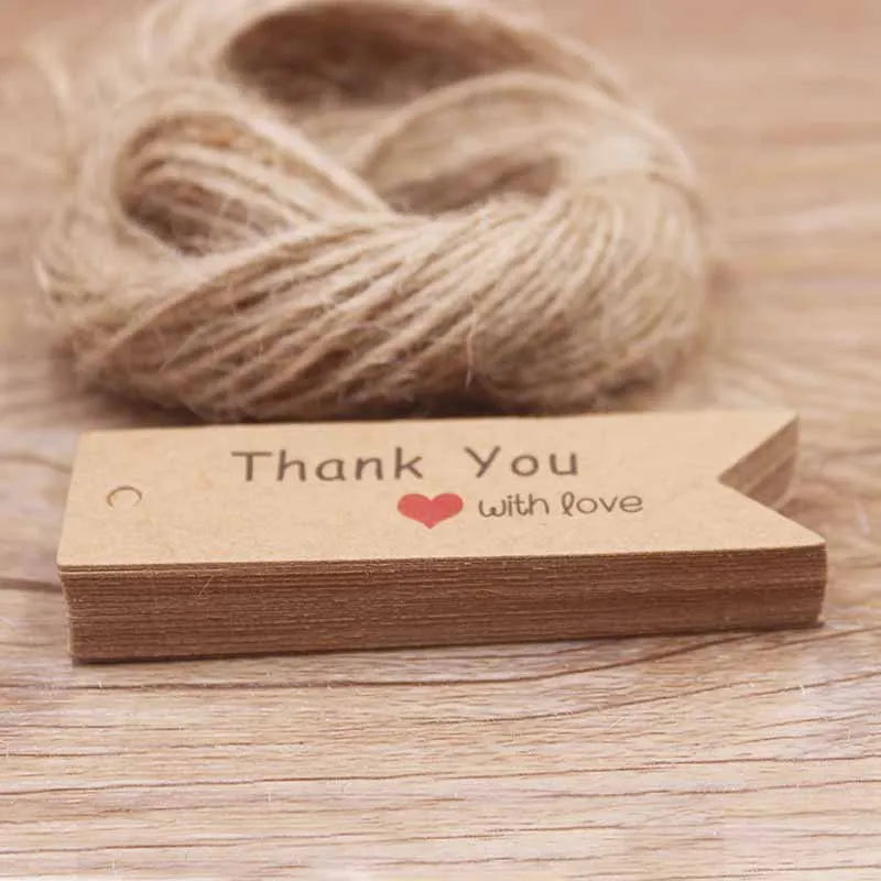 100pcs Kraft Gift Tags with 20m Rope Thank You Paper tags for  Gift New Year Halloween Christmas Label Party Decoration