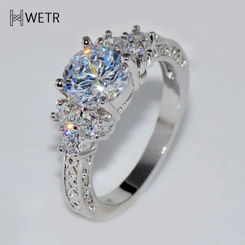 Exquisite Fashion Silver Color Engagement Rings For Women Fashion White Zircon Stones Ring Anniversary Bridal Wedding Jewelry