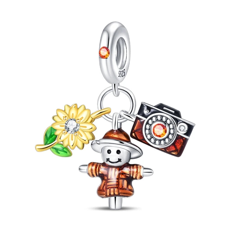 Halloween Pumpkin Series 925 Silver Orange Harvest Charms Beads For Original Bracelet For Women Jewelry Making Gift