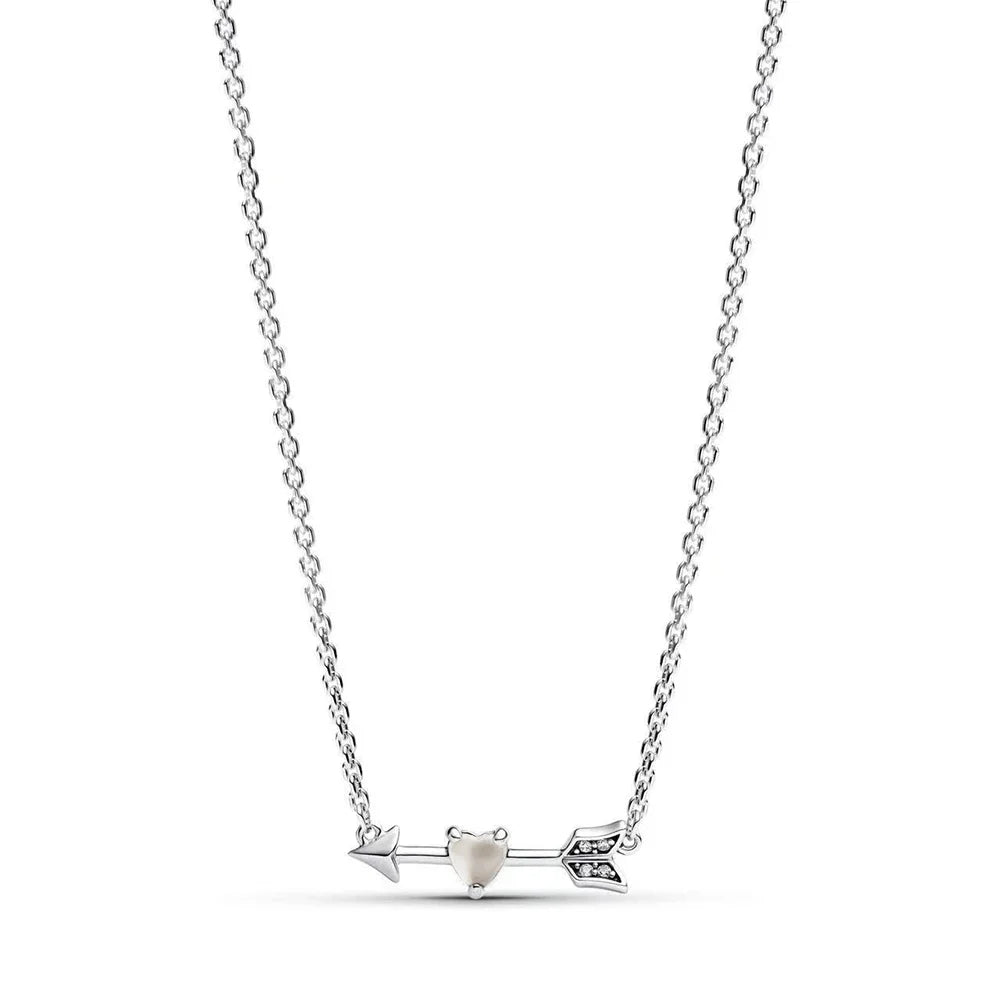 Original 925 Sterling Silver Bow Heart Set Ring Necklace Earring Colorful Crystal Women Birthday Valentine's Gift DIY Jewellery