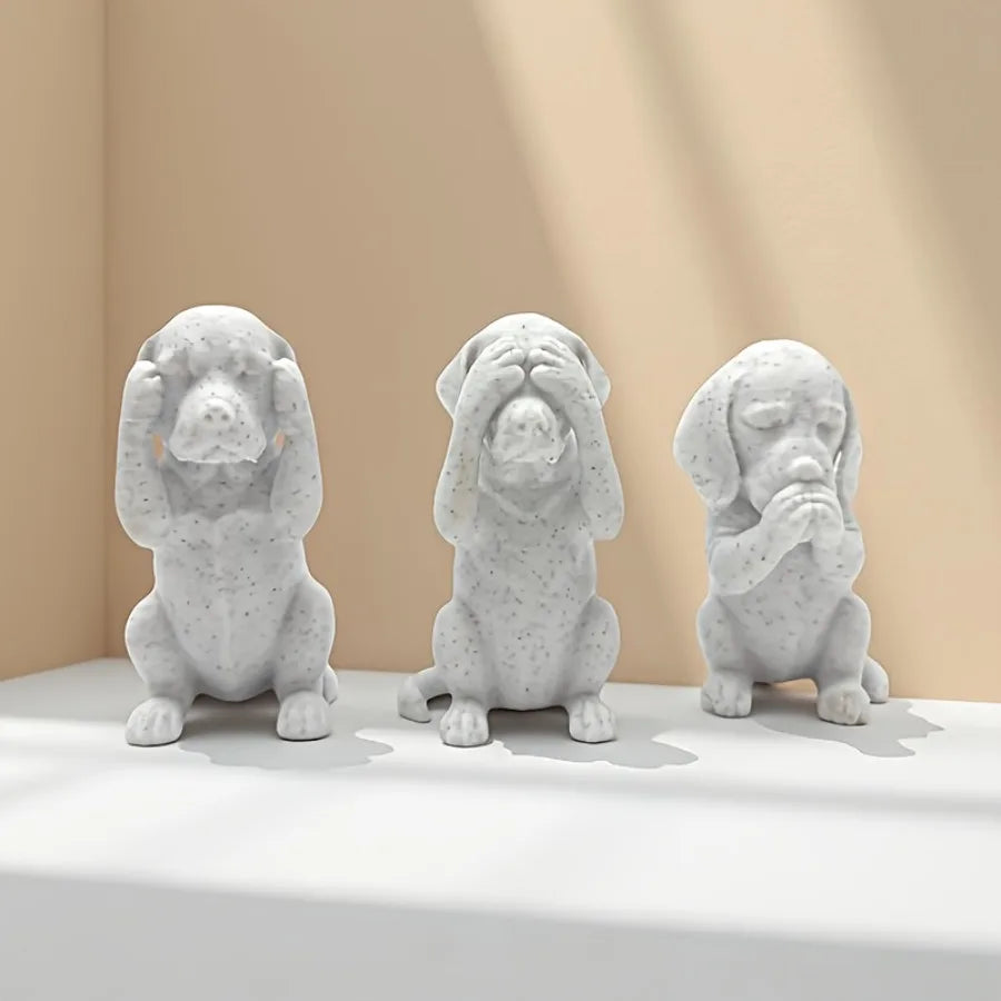 3-Piece Set of Three Wise Dog Statues, 3D Printed Dachshund Statues, Modern Home Desk and Office Decoration, Suitable for Collectors Who Enjoy a Touch of Wit (or Satire), Ideal Exotic Home Decor, Is a Thoughtful Gift for Dog