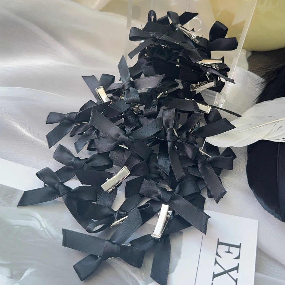 4/6/8/10Pcs Kids Sweet Solid Color Mini Bowknot With Hair Clip Baby Girls Ballet Style Ribbon Braided Hair Accessories Wholesale