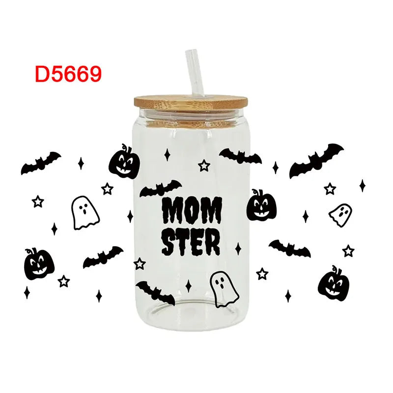 3D UV DTF Transfers Stickers, 16oz, Cup Wraps, Halloween Printed for DIY Glass Ceramic Metal Leather, Etc. D5666