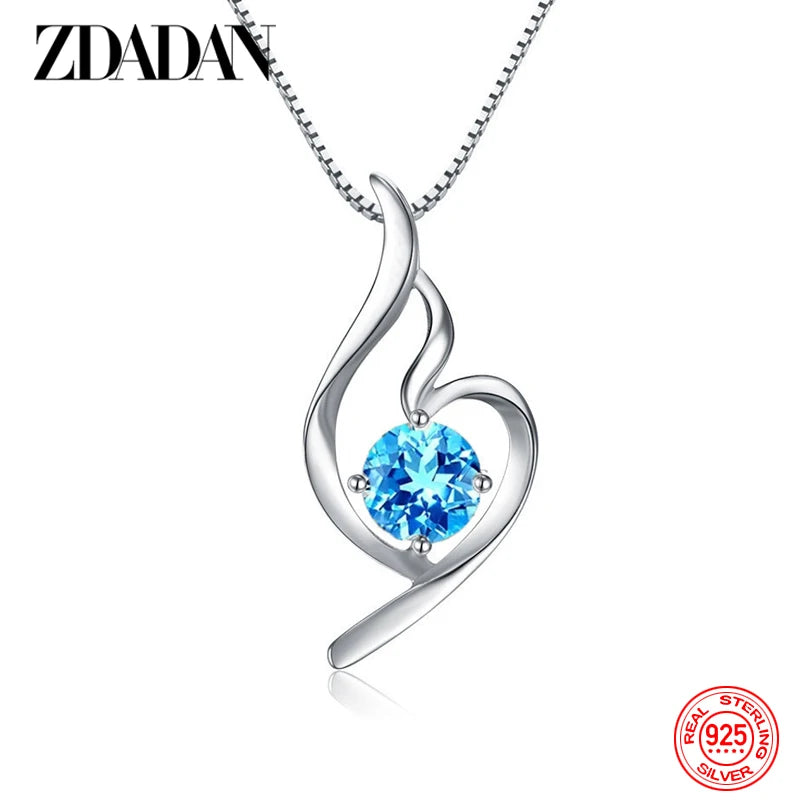 ZDADAN 925 Sterling Silver Blue Zircon Necklace Chain For Women Fashion Wedding Jewelry