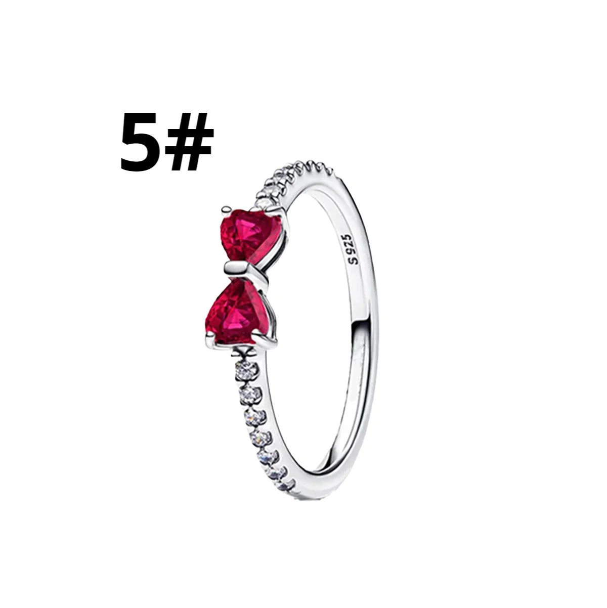 Original 925 Sterling Silver Bow Heart Set Ring Necklace Earring Colorful Crystal Women Birthday Valentine's Gift DIY Jewellery