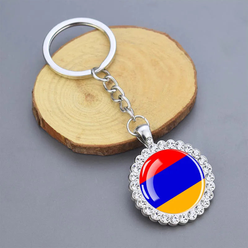 Arab National Flag Keychains Algeria Yemen Tunisia Saudi Arabia Egypt Glass Dome Rhinestone Key Chain Flag Jewelry Keyring Gift