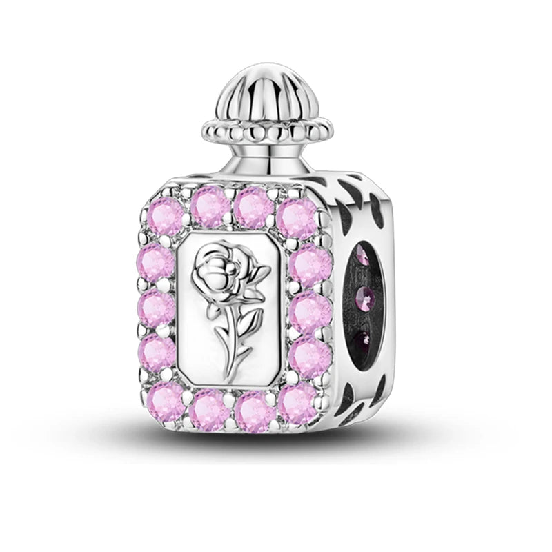 Hot Sale Charms Beads 925 Sterling Silver Pink Perfume Bottle Letter Luminous Firefly Tarot Card Beads Fit DIY Bracelets Jewelry