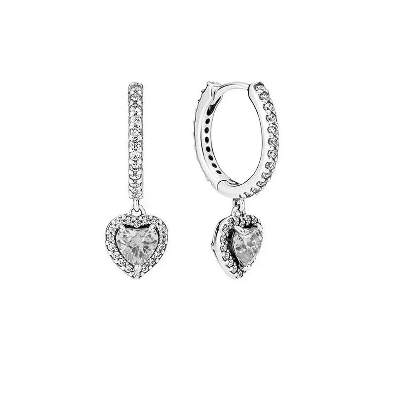 New Original 925 Sterling Silver Crown Bow Heart Set Ring Necklace Earring Crystal Women Valentine's Birthday Gift DIY Jewellery