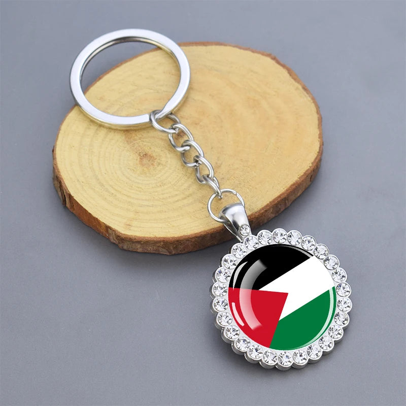 Arab National Flag Keychains Algeria Yemen Tunisia Saudi Arabia Egypt Glass Dome Rhinestone Key Chain Flag Jewelry Keyring Gift
