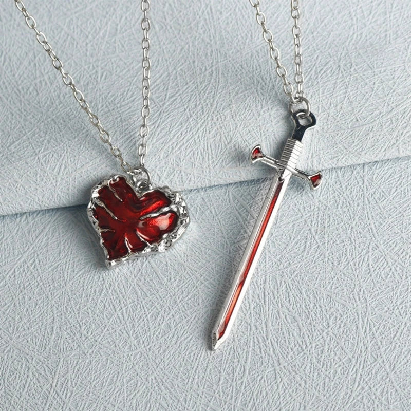 Beautiful Swords Heart Necklace for Women Fashionable Couple Jewelry Accessory H8WF