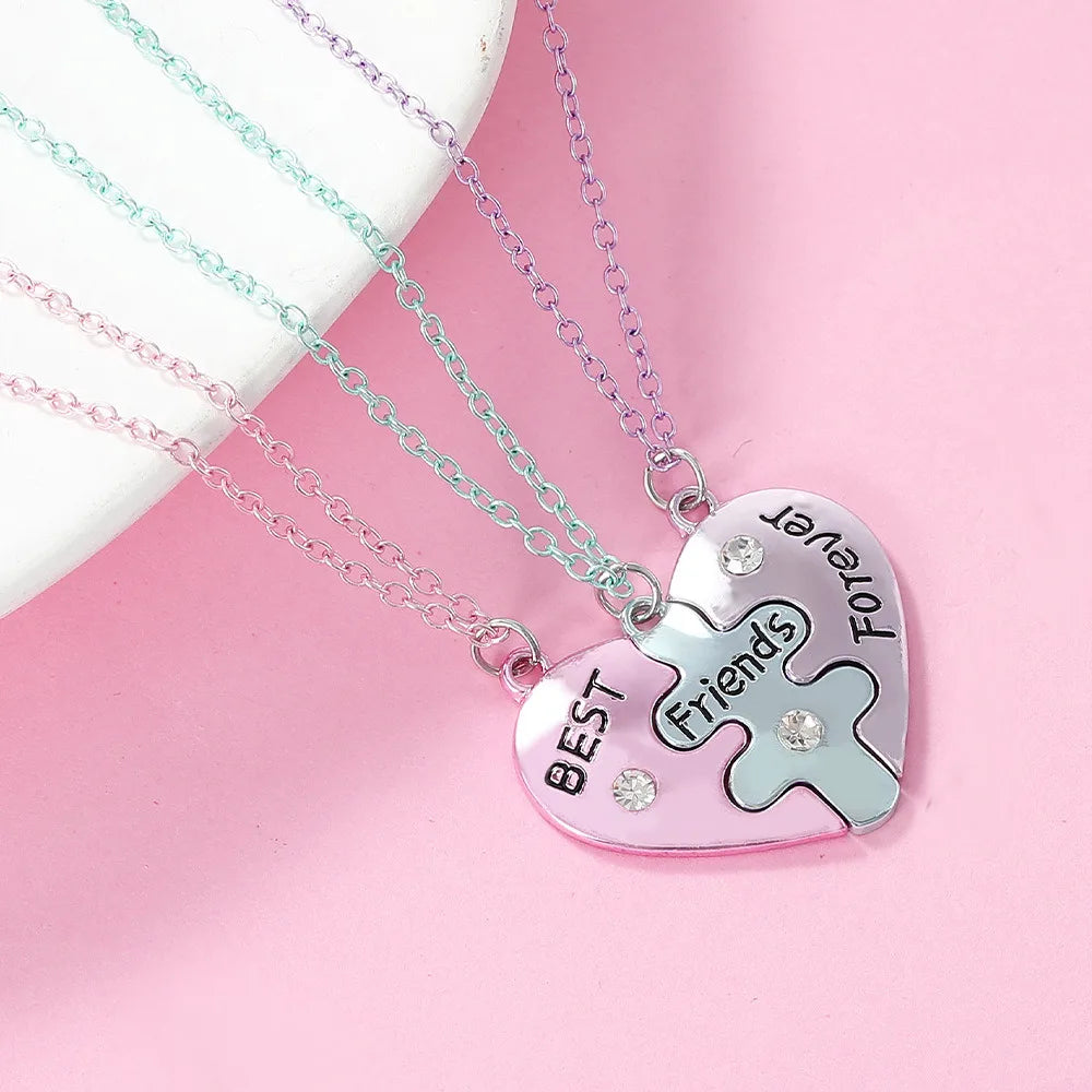 Lovecryst 3/4Pcs/set Heart-shaped Stitching Best Friend Necklace BFF Friendship Jewelry Gifts for Girls
