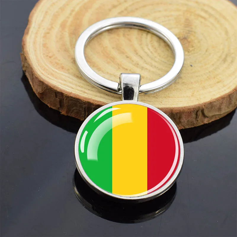 Africa Countries Flag Keychains Double Sided Glass Dome Pendant Key Chains Algeria Somalia Tunisia Morocco Egypt Flag Keyring