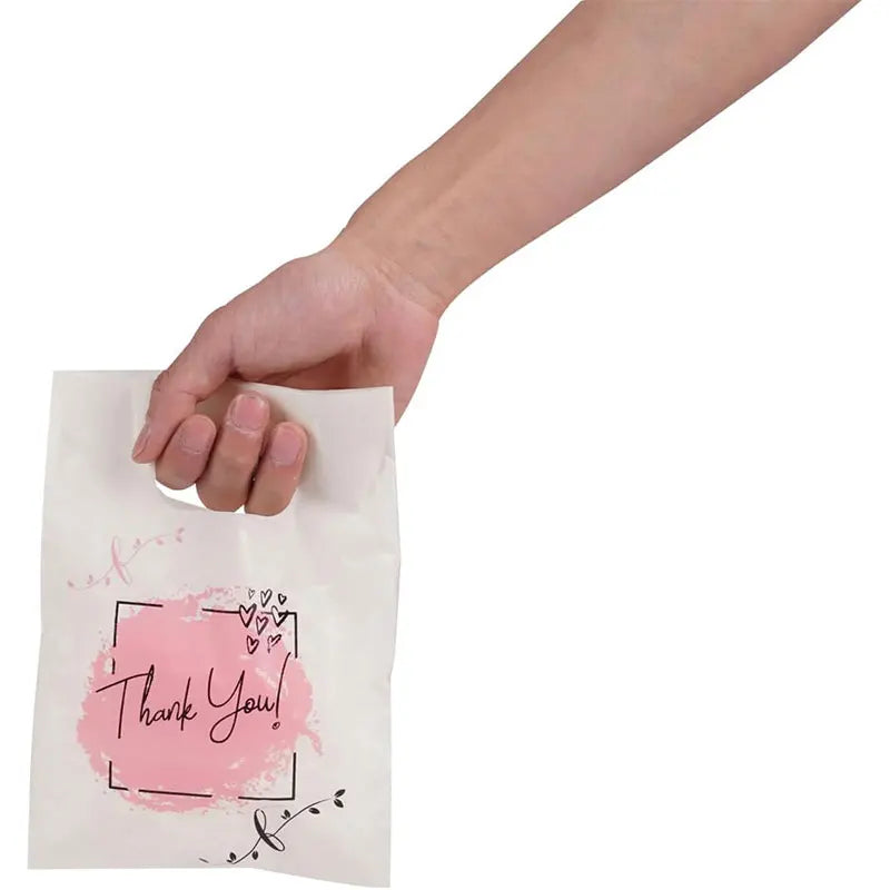 50/100pcs Thank You Plastic Shopping Bag with Handle Poly Die Cut Plastic Merchandise Bag for Retail Small Business