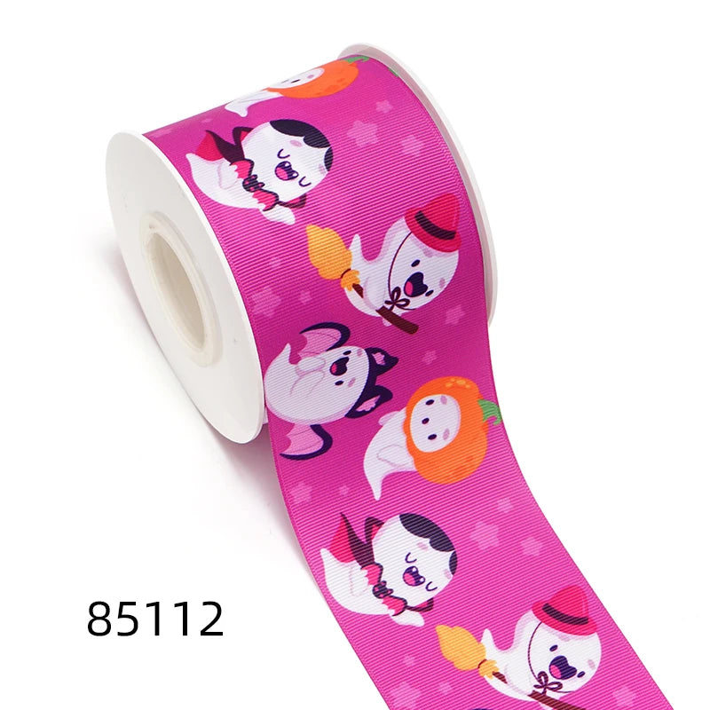 5 Yards Bat Spider Halloween Printed Grosgrain Satin Ribbons For Bows DIY Craft Decoration Packaging Supplies. 85110